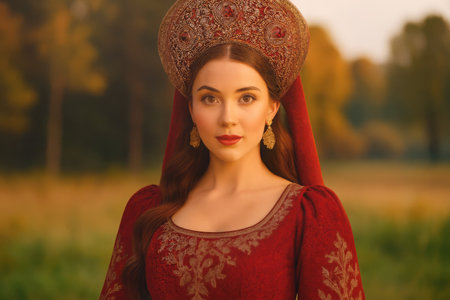 Beautiful women in Russian traditional clothes AI generated imageの素材