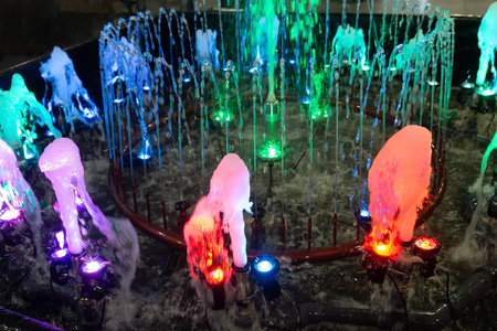 Fountain equipment with illumination on the display close-upの写真素材