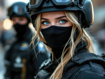 Elite female special forces operatives in advanced tactical gear. AI generated imageの素材