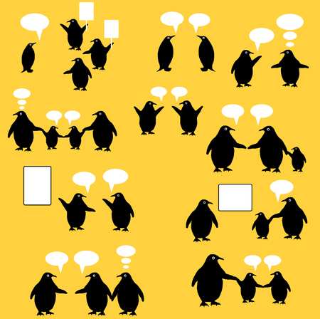 Vector drawing of penguins in various poses and situationsのイラスト素材
