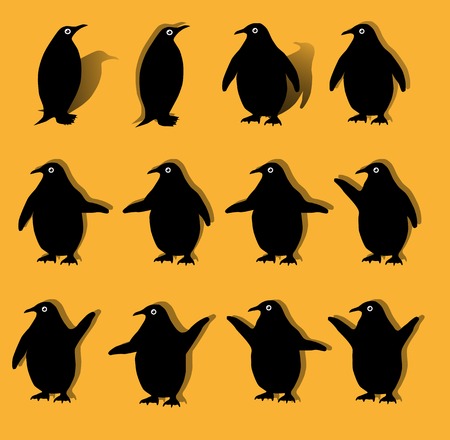 Vector drawing of penguins in various poses and situationsのイラスト素材