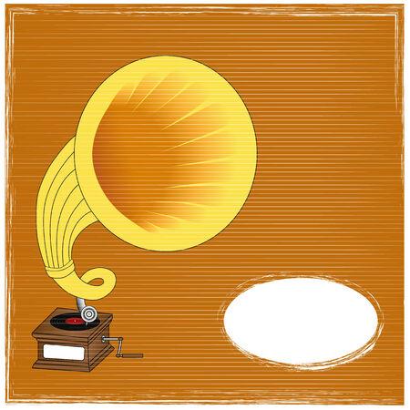 Vector illustration of an old gramophone on a blank backgroundのイラスト素材