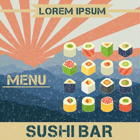 Sushi menu in Flat Design. Vector Illustrationのイラスト素材