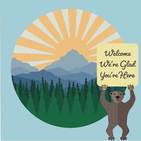 Tourist camp in forest in mountains. Vector drawingのイラスト素材