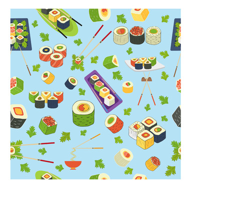 Pattern of sushi on a plate with chopsticks.. Vector Illustrationのイラスト素材