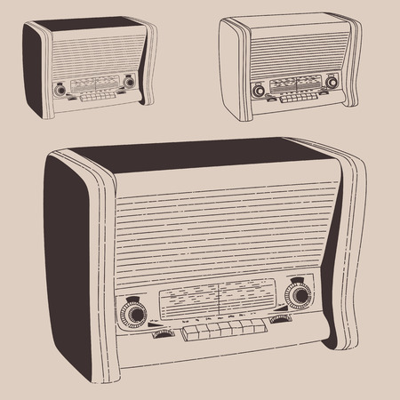 Radiogramophone vintage illustration, engraved retro style, hand drawn, sketch.のイラスト素材