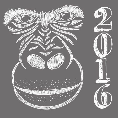gorilla vintage illustration, engraved retro style, hand drawn, sketchのイラスト素材