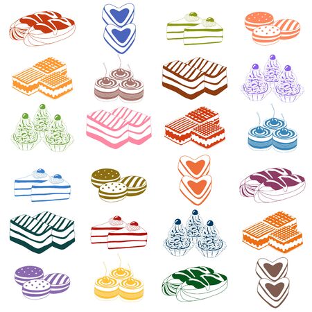 Vector illustration of different funny cakes. Retro styleのイラスト素材
