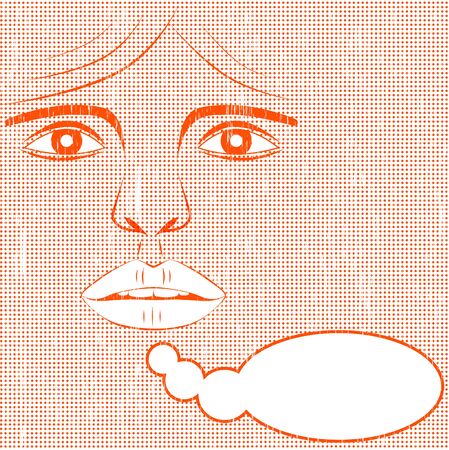 Female face with space for text. Vector illustration. Old style.のイラスト素材