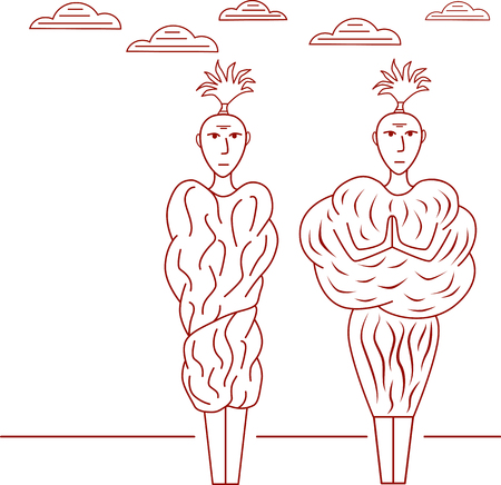 Ancient aborigines. Vector outline image. Tribe illustrationのイラスト素材