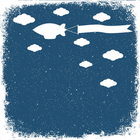 Balloon with a banner on the background of cloudsのイラスト素材