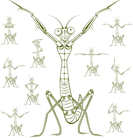 Praying mantis. Funny vector illustration. Cartoon character Mantisのイラスト素材