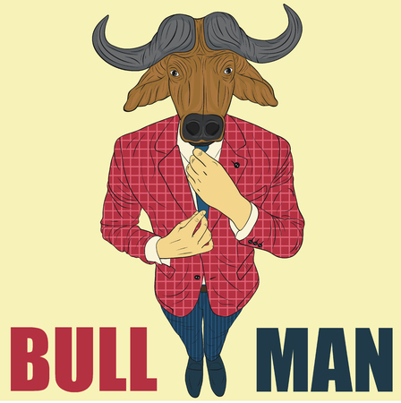 Praying bull. Funny vector illustration. Cartoon character bullのイラスト素材