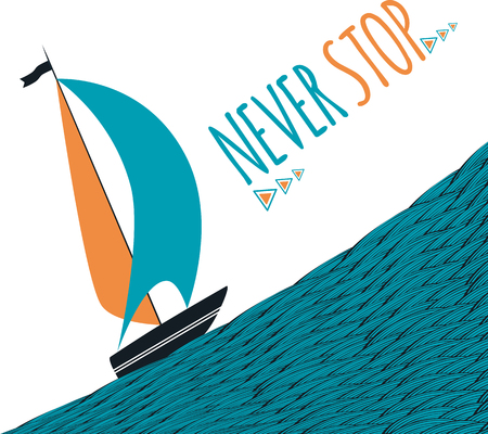 Sailing boat in the sea. Motivational vector illustrationのイラスト素材