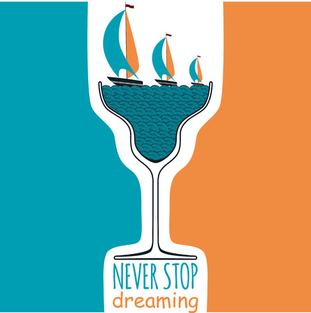 Sailing boat in the sea. Motivational vector illustrationのイラスト素材