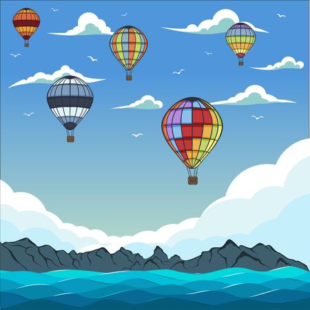 Blue sea with waves. Colour poster, vector illustrationのイラスト素材