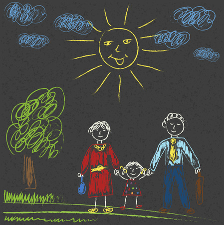 drawing with chalk on the pavement. Vector drawingのイラスト素材