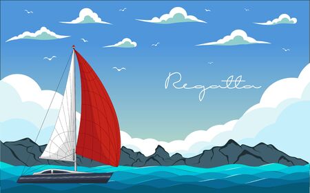 Yacht regatta. Sea and Ocean Travel Element. Sport and Holiday Template.のイラスト素材