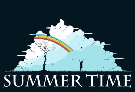 Child playing in the park. Summer time. Vector illustrationのイラスト素材