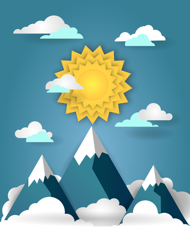 Mountain landscape paper art bannerのイラスト素材