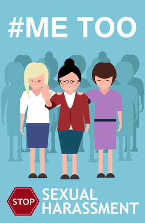 Sexual harassment poster with women. World social gender problem, womens right and sex discrimination vector illustration.のイラスト素材
