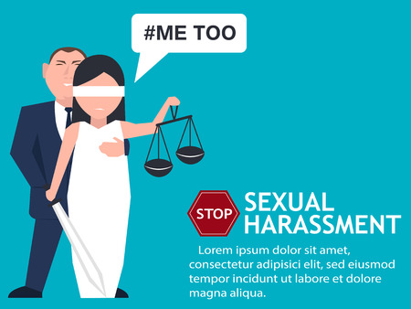 Sexual harassment poster with Lady Justice. World social gender problem, women's right and sex discrimination illustration.のイラスト素材