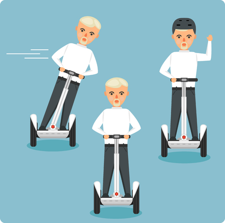 Young men on electric scooters vector illustrationのイラスト素材