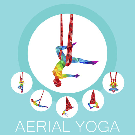 Aerial yoga banner with woman silhouette Vector illustration.のイラスト素材