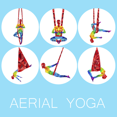 Aerial yoga icons with woman silhouetteのイラスト素材
