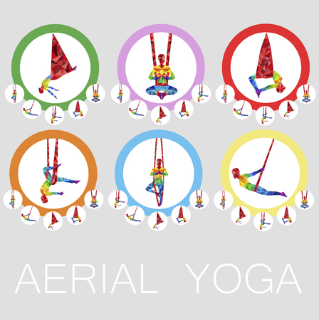 Aerial yoga icons with woman silhouetteのイラスト素材
