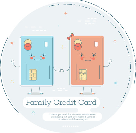 Family credit card trendy concept in line art style. Banking and finance, ecommerce service sign, business technology, retail and shopping symbol.のイラスト素材