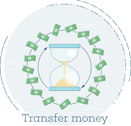 Transfer money concept in line art style illustration.のイラスト素材