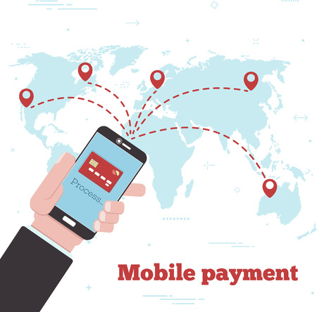 World mobile payment concept in line art styleのイラスト素材