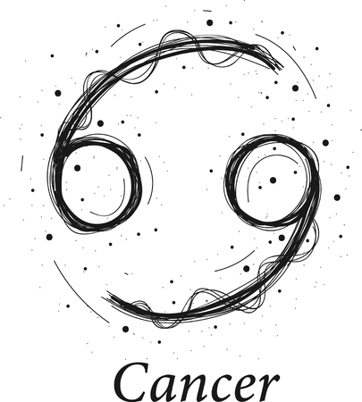 Cancer astrology sign, hand drawn horoscope zodiac icon. vector Illustration isolated on white background.のイラスト素材