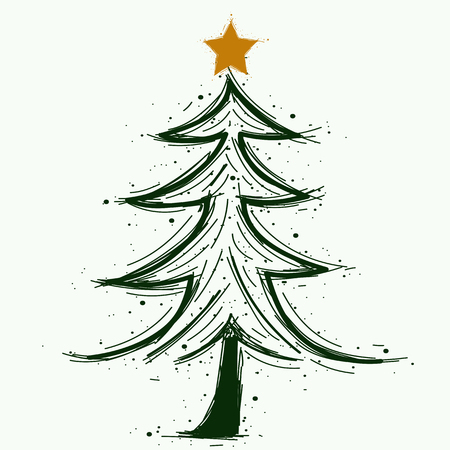 Handwritten christmas tree symbol  . Fir tree sketch isolated on white background vector illustrationのイラスト素材