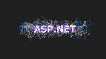 ASP.NET framework for building web apps banner with colorful plexus design. Software technology illustration. Online courses of coding. Website development, front end engineering design.の写真素材