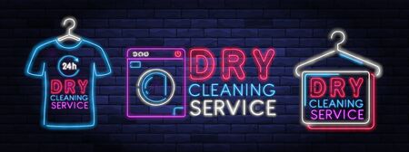 Dry cleaning service neon bannerのイラスト素材