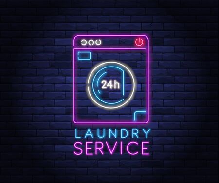 Dry cleaning service neon bannerのイラスト素材