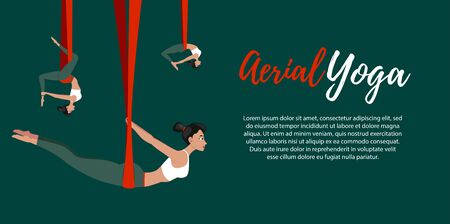 Beautiful girl wearing sportwear doing fly yogaのイラスト素材