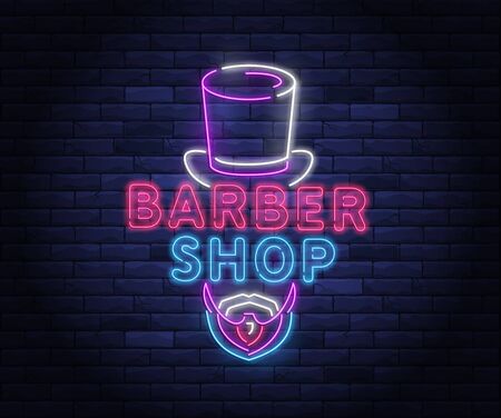 Illuminated neon barber shop design.のイラスト素材