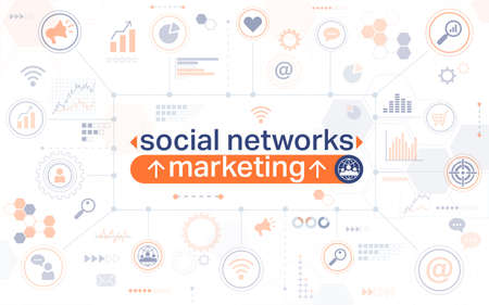Social networks marketing horizontal web bannerのイラスト素材