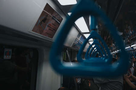 ISTANBUL TURKEY - August 2019: Subway Handrail metro close-upのeditorial素材