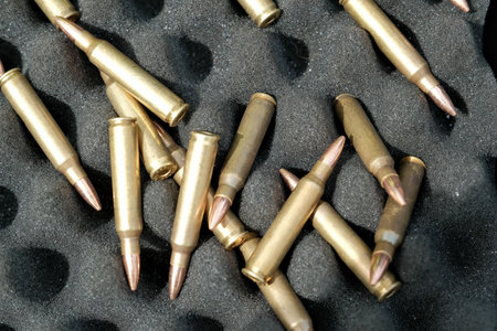 live ammunition close-up. cartridges. cartridges are on the table