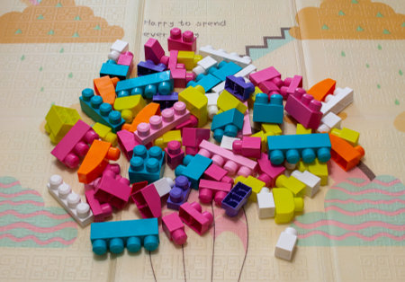 Children's block constructor with multi-colored large details.の写真素材