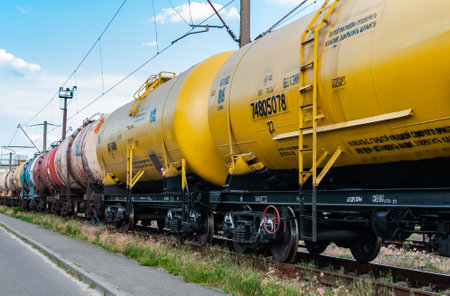 Freight train at the railway stationの写真素材