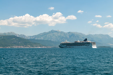 Cruise ship in the Bay of Kotor, Montenegro.の写真素材