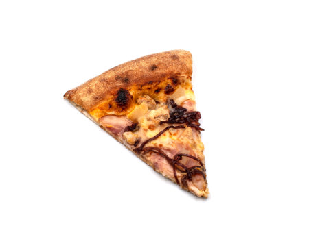 Piece of pizza on white backgroundの写真素材