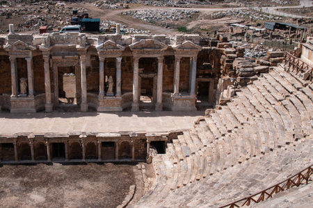 Ancient amphitheater of Hierapolis. Ruins of the Roman amphitheater in Pamukkale, Turkey.の写真素材