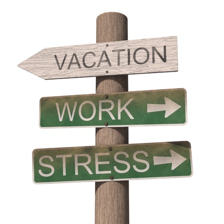 Wooden vacation sign. Isolated on the white backgroundの写真素材