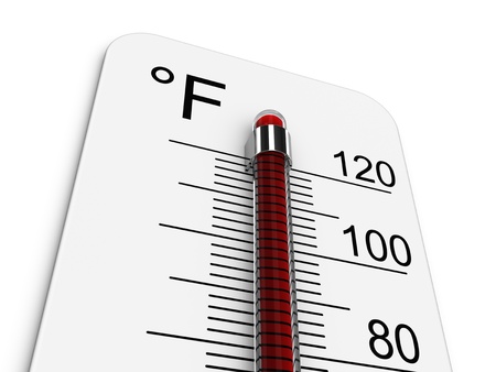 Thermometer indicates extreme high temperature.の写真素材